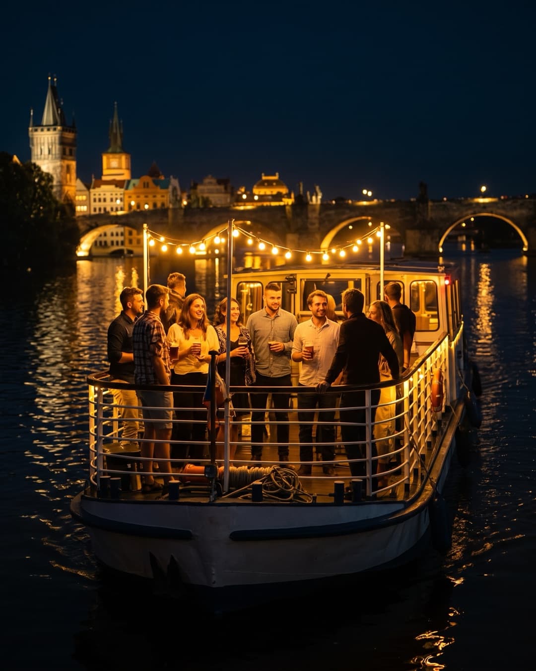 Friends with beers on a boat